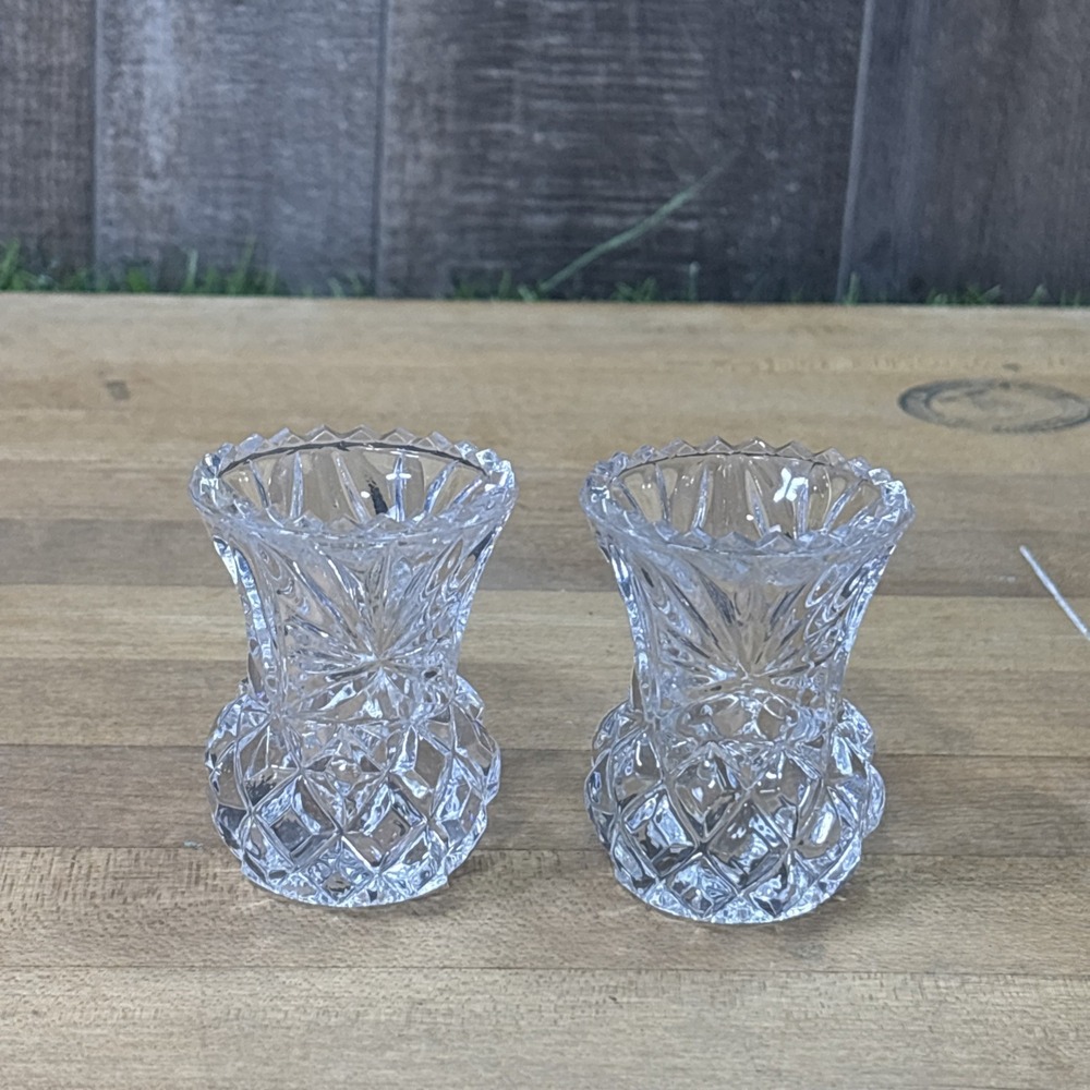 Vintage Princess House Lead Crystal Mini Bud Vases Toothpick Holders Set of 2